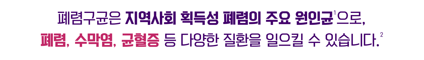 폐렴구균은 지역사회 획득성 폐렴의 주요 원인균으로 폐렴, 수막염, 균혈증 등 다양한 질환을 일으킬 수 있습니다.