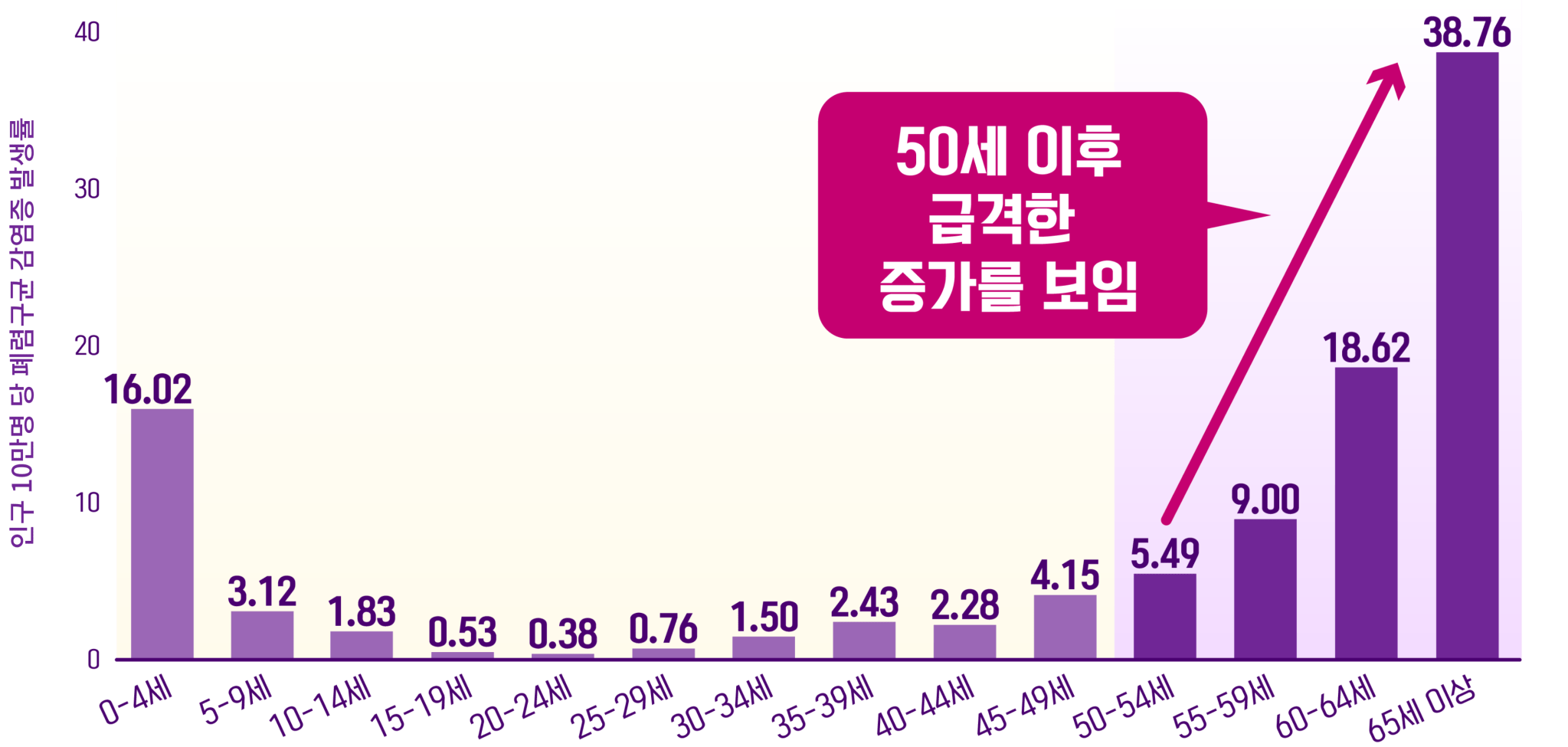 연령별 침습성 폐렴구균 질환 환자 양상 그래프